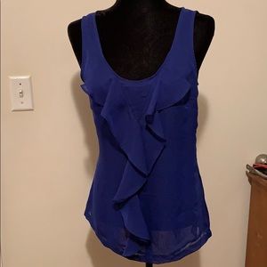 Royal blue sleeveless blouse with ruffles!